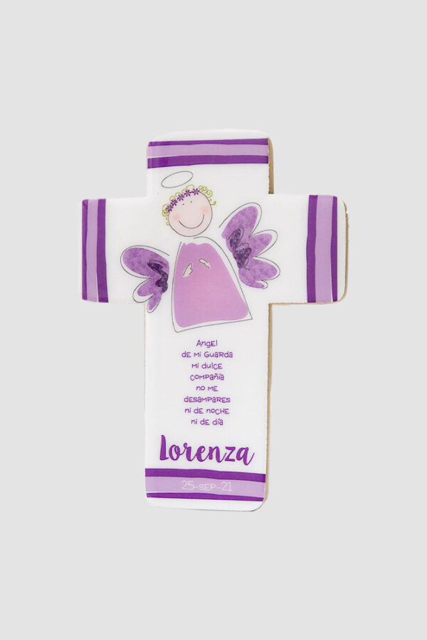 Cruz de Pared Recuerdo Mi Angel de la Guarda Morado Frente