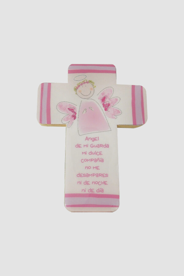 Cruz de Pared Recuerdo Mi Angel de la Guarda Rosa Frente