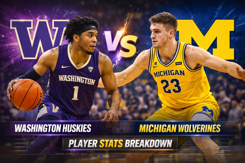 Washington Basketball VS Michigan Wolverines Men's Basketball Match Player Stats Breakdown