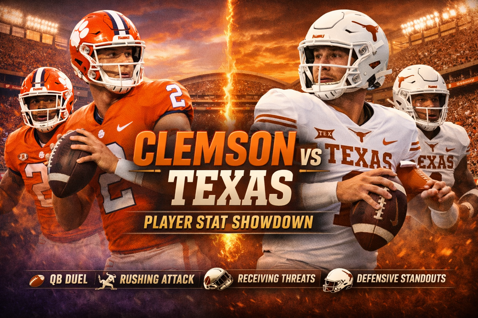 Clemson Tigers Football vs Texas Longhorns Football Match Player Stats