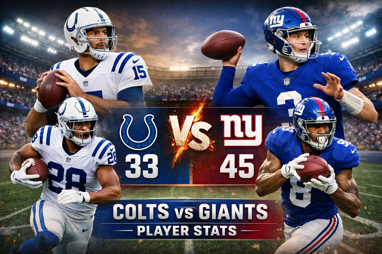 Colts vs New York Giants Match Player Stats